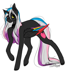 Size: 524x554 | Tagged: safe, artist:ohflaming-rainbow, oc, oc only, oc:flaming rainbow, alicorn, pony, colored wings, female, heterochromia, mare, multicolored wings, simple background, solo, white background