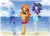 Size: 1406x1000 | Tagged: safe, artist:howxu, rarity, sunset shimmer, trixie, equestria girls, equestria girls specials, g4, my little pony equestria girls: better together, my little pony equestria girls: forgotten friendship, adorasexy, beach, belly button, bikini, clothes, cloud, cute, diatrixes, feet, female, flip-flops, happy, hat, midriff, ocean, raribetes, sandals, sarong, sexy, shimmerbetes, sky, smiling, smug, sun hat, swimsuit, trio, trio female