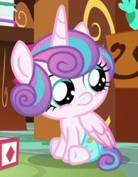 Size: 395x508 | Tagged: safe, screencap, princess flurry heart, alicorn, pony, a flurry of emotions, g4, baby, baby pony, cropped, cute, diaper, female, filly, flurrybetes, small, solo, sweet, tiny