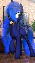 Size: 1188x2112 | Tagged: safe, artist:thelunagames, princess luna, alicorn, pony, g4, 3d, cake, cinema 4d, female, food, heart, pagani, solo, table