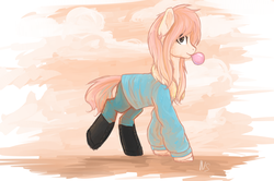 Size: 4526x3000 | Tagged: safe, artist:nightskrill, oc, oc only, earth pony, pony, boots, bubblegum, clothes, female, food, gum, mare, shoes, solo, walking