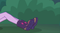 Size: 2208x1242 | Tagged: safe, screencap, sci-twi, twilight sparkle, equestria girls, g4, my little pony equestria girls: better together, stressed in show, stressed in show: fluttershy, boots, bush, legs, mud, muddy, pictures of legs, shoes