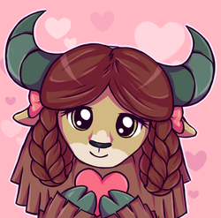 Size: 904x892 | Tagged: safe, artist:nika191319, yona, yak, g4, school daze, season 8, cloven hooves, cute, female, heart, looking at you, smiling, solo, yonadorable