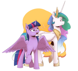 Size: 2880x2640 | Tagged: safe, artist:saturdaymorningproj, princess celestia, twilight sparkle, alicorn, pony, g4, argument, duo, female, high res, horn, looking at each other, mare, simple background, transparent background, twilight sparkle (alicorn), wings