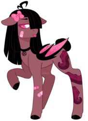 Size: 1024x1407 | Tagged: safe, artist:jadeyhooves, oc, oc only, oc:awry rose, bat pony, pony, bandaid, female, mare, raised hoof, simple background, solo, tongue out, transparent background