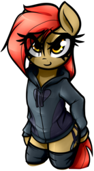 Size: 913x1649 | Tagged: safe, artist:jetwave, oc, oc only, oc:dala vault, earth pony, pony, semi-anthro, bipedal, clothes, earth pony oc, female, hoodie, mare, simple background, solo, thigh bands, transparent background
