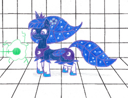 Size: 2260x1728 | Tagged: safe, artist:eternaljonathan, part of a set, princess luna, original species, g4, laser gun, leaf, pencil drawing, plant, science fiction, solo, story included, traditional art, transformation