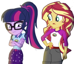 Size: 634x550 | Tagged: safe, editor:php77, sci-twi, sunset shimmer, twilight sparkle, equestria girls, g4, my little pony equestria girls: legend of everfree, simple background, transparent background