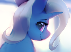 Size: 721x521 | Tagged: safe, artist:lunarmarshmallow, trixie, pony, unicorn, g4, female, lidded eyes, looking at you, mare, smiling, solo