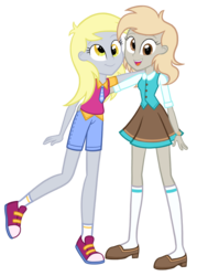 Size: 1800x2520 | Tagged: safe, artist:thecheeseburger, derpy hooves, oc, oc:bubbles, equestria girls, g4, clothes, converse, duo, equestria girls-ified, looking at you, shoes, simple background, smiling, sneakers, transparent background