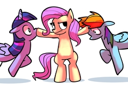 Size: 3000x2089 | Tagged: safe, artist:gsphere, fluttershy, rainbow dash, twilight sparkle, alicorn, pony, g4, female, high res, mare, shipping denied, simple background, trio, twilight sparkle (alicorn), white background