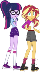 Size: 614x1098 | Tagged: safe, editor:php77, sci-twi, sunset shimmer, twilight sparkle, equestria girls, legend of everfree, ass, background removed, bunset shimmer, butt, camp everfree outfits, clothes, converse, glasses, open mouth, sci-twibutt, shoes, shorts, simple background, sneakers, transparent background, twibutt