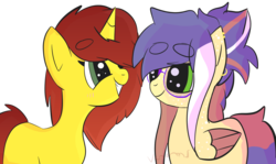 Size: 4000x2390 | Tagged: safe, artist:venomns, oc, oc only, oc:cookie, oc:fire dash, pegasus, pony, unicorn, duo, female, glasses, happy, mare, simple background, smiling, transparent background
