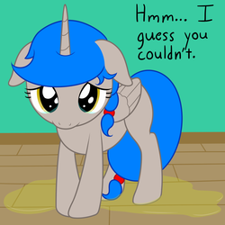 Size: 2000x2000 | Tagged: safe, artist:nitei, oc, oc only, oc:sprite, alicorn, pony, accident, alicorn oc, floppy ears, high res, implied pissing, potty failure, puddle, sad, solo, this will end in diapers, urine