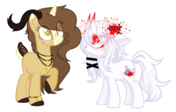 Size: 959x614 | Tagged: safe, artist:crystalponyart7669, oc, oc only, oc:autumn charm, oc:cassiopeia, original species, base used, colored pupils, deer tail, duo, female, flower, flower in hair, horns, simple background, transparent background