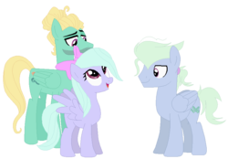 Size: 825x573 | Tagged: safe, artist:puffydashie01, flitter, zephyr breeze, oc, oc:sparkle bow, pegasus, pony, g4, bow, hair bow, male, offspring, parent:zephyr breeze, parents:zephlitter, simple background, stallion, transparent background, trio, zephlitter