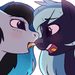 Size: 1024x1024 | Tagged: safe, artist:sugguk, oc, oc only, oc:lullaby, oc:spectrum lights, bat pony, pony, duo, female, licking, mare, obtrusive watermark, tongue out, watermark