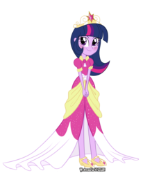 Size: 1024x1243 | Tagged: dead source, safe, artist:wubcakeva, twilight sparkle, equestria girls, g4, magical mystery cure, big crown thingy, blushing, clothes, coronation dress, cute, dress, element of magic, equestria girls interpretation, female, regalia, shoes, simple background, solo, transparent background, twiabetes, twilight sparkle (alicorn)