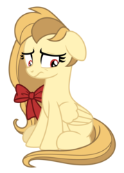 Size: 2748x3832 | Tagged: safe, artist:estories, oc, oc only, oc:alice goldenfeather, pony, g4, bow, female, floppy ears, high res, looking away, mare, simple background, sitting, solo, transparent background