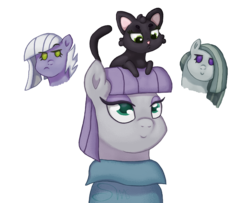 Size: 1200x975 | Tagged: safe, artist:swasfews, limestone pie, marble pie, maud pie, cat, earth pony, pony, g4, animal, female, ingrid nilson, jade catkin, littlest pet shop, littlest pet shop a world of our own, simple background, transparent background, voice actor joke