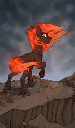 Size: 1705x2929 | Tagged: safe, artist:nightskrill, oc, oc only, earth pony, pony, female, mare, raised hoof, rock, solo, unshorn fetlocks, windswept mane