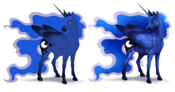 Size: 1024x541 | Tagged: safe, artist:badass-doctor, princess luna, alicorn, horse, pony, g4, behind you, cutie mark, ethereal mane, female, hoers, jewelry, mare, missing accessory, realistic, realistic anatomy, realistic horse legs, simple background, solo, starry mane, tiara, transparent background