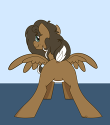 Size: 2712x3080 | Tagged: safe, artist:binkyt11, derpibooru exclusive, oc, oc only, oc:duck badge, pegasus, pony, derpibooru, butt, derpibooru ponified, dock, eyeshadow, featureless crotch, female, freckles, high res, looking at you, makeup, meta, plot, ponified, presenting, raised tail, smug, solo, spread wings, tail, wings