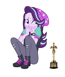 Size: 1056x1256 | Tagged: safe, starlight glimmer, equestria girls, g4, abuse, beanie, downvote bait, drama, female, glimmerbuse, hat, op is a duck, op is trying to start shit, op isn't even trying anymore, oscar, sad, simple background, solo, starlight drama, white background