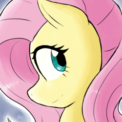 Size: 1024x1024 | Tagged: safe, artist:ketirz, fluttershy, pony, g4, bust, female, looking at you, looking back, looking back at you, looking sideways, mare, portrait, profile, smiling, solo