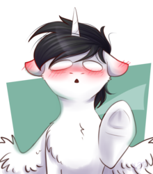 Size: 2200x2500 | Tagged: safe, artist:shiro-roo, oc, oc only, oc:shiron, alicorn, pony, alicorn oc, blushing, high res, horn, male, simple background, solo, transparent background, wings