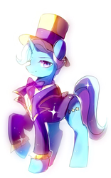 Size: 640x1024 | Tagged: safe, artist:jojofassbender, jack pot, pony, unicorn, g4, grannies gone wild, bowtie, clothes, hat, looking at you, male, solo, stallion, suit, top hat
