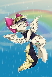 Size: 2053x3031 | Tagged: safe, artist:php97, songbird serenade, pony, g4, my little pony: the movie, belly, belly button, eyes closed, female, flying, high res, open mouth, rain, rainbow, singing, solo