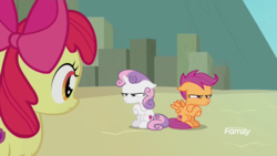 Size: 1920x1080 | Tagged: safe, screencap, apple bloom, scootaloo, sweetie belle, g4, surf and/or turf, cutie mark crusaders, discovery family logo