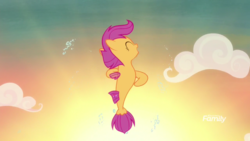 Size: 1920x1080 | Tagged: safe, screencap, scootaloo, seapony (g4), g4, surf and/or turf, discovery family logo, female, jumping, sea-mcs, seaponified, seapony scootaloo, species swap, your heart is in two places
