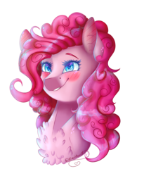 Size: 1636x2000 | Tagged: safe, artist:fireheartsk, pinkie pie, earth pony, pony, g4, blushing, chest fluff, female, mare, simple background, smiling, solo, transparent background