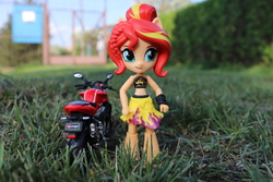 Size: 6000x4000 | Tagged: safe, artist:artofmagicpoland, sunset shimmer, equestria girls, g4, my little pony equestria girls: better together, beach, doll, equestria girls minis, female, irl, motorcycle, photo, solo, toy