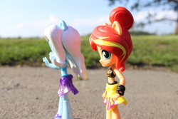 Size: 6000x4000 | Tagged: safe, artist:artofmagicpoland, sunset shimmer, trixie, equestria girls, g4, my little pony equestria girls: better together, beach, doll, equestria girls minis, female, irl, photo, toy