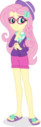 Size: 2119x6430 | Tagged: safe, artist:punzil504, fluttershy, equestria girls, fake it 'til you make it, g4, braid, clothes, feet, female, flip-flops, glasses, hat, hipstershy, hot pants, legs, sandals, simple background, solo, transparent background, vector