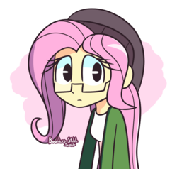 Size: 1280x1218 | Tagged: safe, artist:lilboulder, fluttershy, equestria girls, g4, female, hat, hipster, hipstershy, signature, solo