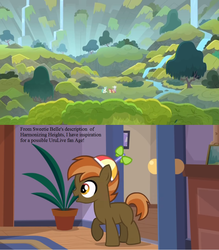 Size: 896x1025 | Tagged: safe, artist:jan, edit, edited screencap, screencap, apple bloom, button mash, scootaloo, sweetie belle, terramar, classical hippogriff, earth pony, hippogriff, pony, button's adventures, g4, surf and/or turf, beanie, colt, cropped, harmonizing heights, hat, male, mount aris, myst, propeller hat, raised hoof, text, that pony sure does love computer games, waterfall