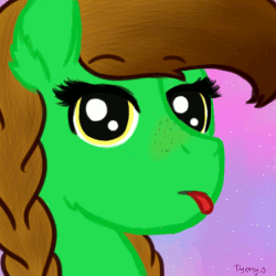 Size: 590x590 | Tagged: safe, artist:dyonys, oc, oc only, oc:lucky brush, earth pony, pony, :p, animated, braid, ear fluff, female, freckles, gif, mare, silly, solo, tongue out