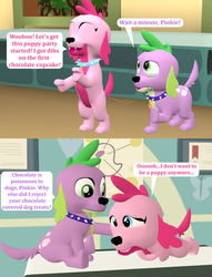 Size: 1652x2160 | Tagged: safe, artist:red4567, pinkie pie, spike, spike the regular dog, dog, equestria girls, g4, 3d, doctor's office, dogified, gilligan cut, party, puppy pie, sick, source filmmaker, species swap, vet