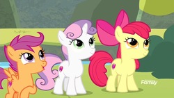 Size: 1280x720 | Tagged: safe, screencap, apple bloom, scootaloo, sweetie belle, g4, surf and/or turf, cutie mark crusaders, harmonizing heights