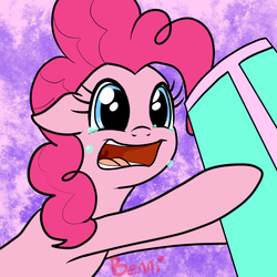 Size: 700x700 | Tagged: safe, artist:bennimarru, pinkie pie, g4, cannon, crying, flat colors, open mouth, ponk, simple background, tears of joy