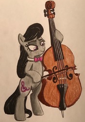 Size: 2064x2943 | Tagged: safe, artist:bozzerkazooers, octavia melody, earth pony, pony, g4, bow (instrument), cello, cello bow, female, high res, mare, musical instrument, solo, traditional art