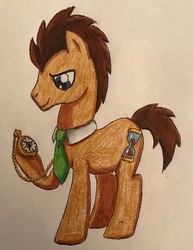 Size: 2252x2910 | Tagged: safe, artist:bozzerkazooers, doctor whooves, time turner, earth pony, pony, g4, high res, male, solo, stopwatch, traditional art