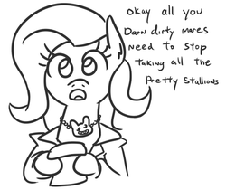 Size: 625x526 | Tagged: safe, artist:jargon scott, fluttershy, pegasus, pony, g4, black and white, chris chan, dialogue, female, grayscale, jewelry, looking at you, mare, monochrome, necklace, open mouth, simple background, solo, white background