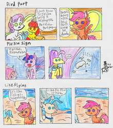 Size: 2338x2659 | Tagged: safe, artist:oneovertwo, screencap, apple bloom, ocean flow, scootaloo, sweetie belle, terramar, twilight sparkle, alicorn, earth pony, hippogriff, pegasus, pony, seapony (g4), unicorn, g4, surf and/or turf, :<, blue eyes, blue mane, blue tail, bubble, comic, dorsal fin, fin, fin wings, fins, fish tail, floppy ears, flowing mane, flowing tail, happy, high res, irony, jewelry, levitation, magic, male, necklace, oblivious, ocean, scootaloo can't fly, seaponified, seapony twilight, seaquestria, smiling, species swap, swimming, tail, telekinesis, that pony sure does love being a seapony, traditional art, twilight sparkle (alicorn), underwater, water, wings