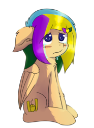 Size: 889x1200 | Tagged: safe, artist:ppptly, oc, oc only, oc:program mouse, pegasus, pony, crying, cute, ear fluff, female, floppy ears, hairclip, no pupils, sad, simple background, solo, transparent background