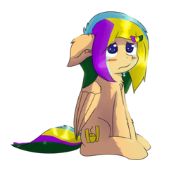 Size: 1295x1253 | Tagged: safe, artist:ppptly, oc, oc only, oc:program mouse, pegasus, pony, crying, cute, ear fluff, female, fixed, floppy ears, hairclip, no pupils, sad, simple background, solo, tail, transparent background